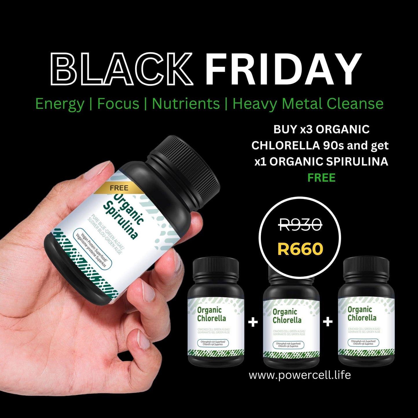BLACK FRIDAY - BUY 3 ORGANIC CHLORELLA 90s + 1 SPIRULINA FREE