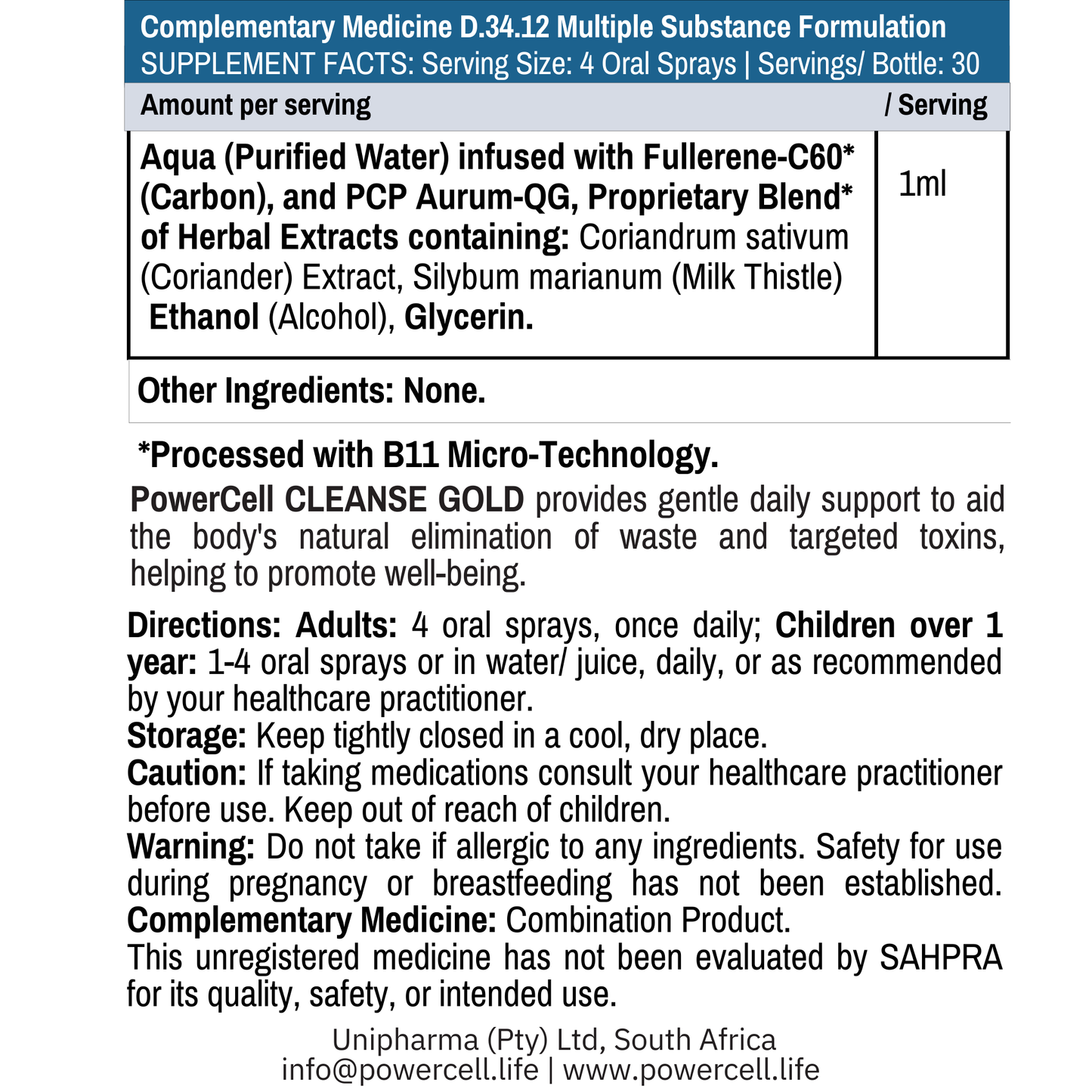 PowerCell CLEANSE GOLD 30ml Effective Detox